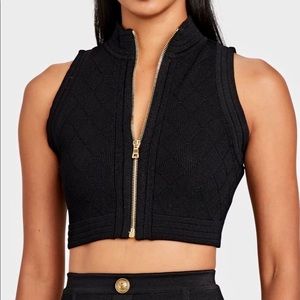 Balmain Diamond Quilt Print Zip Crop Top